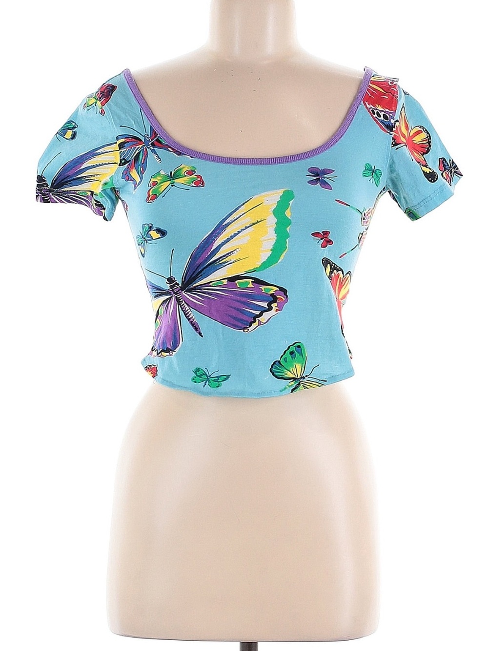Rare Vintage Y2K Moschino Jeans Butterfly Print Baby Tee Crop Top Made in Italy